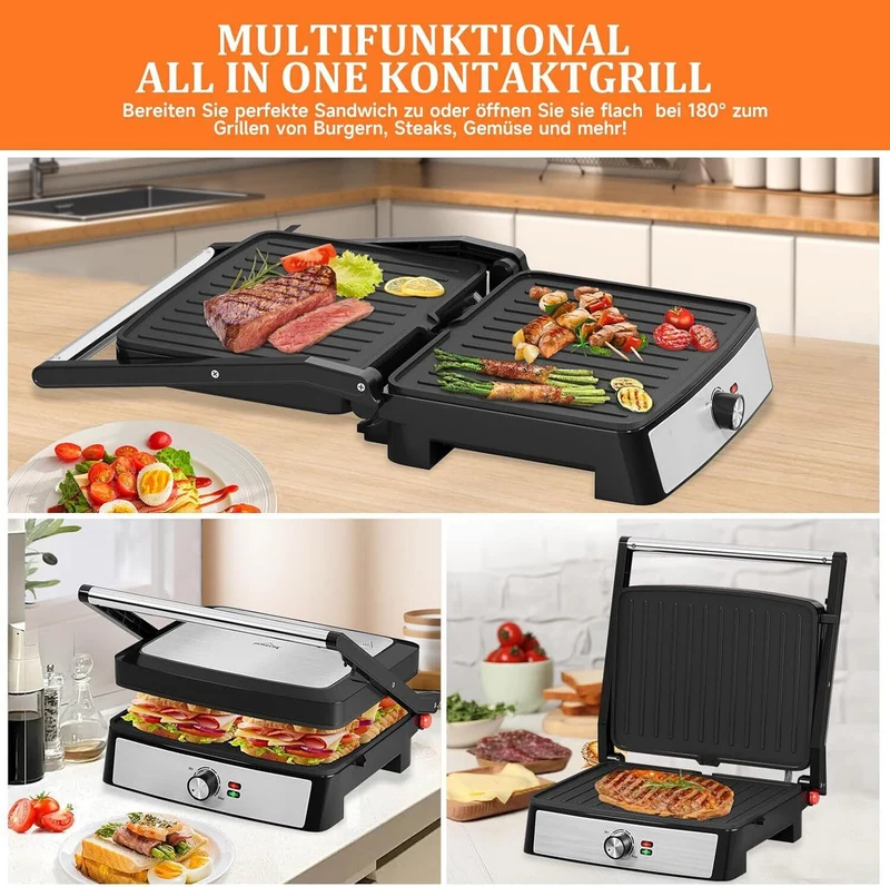 Kontaktgrill 2200W Tischgrill Elektrogrill Grill Panini Maker Sandwich Toaster
