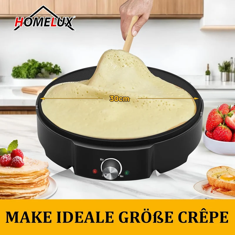 HOMELUX Crepes Maker Ø30 cm 1200W Antihaftbeschichtet + Verteiler