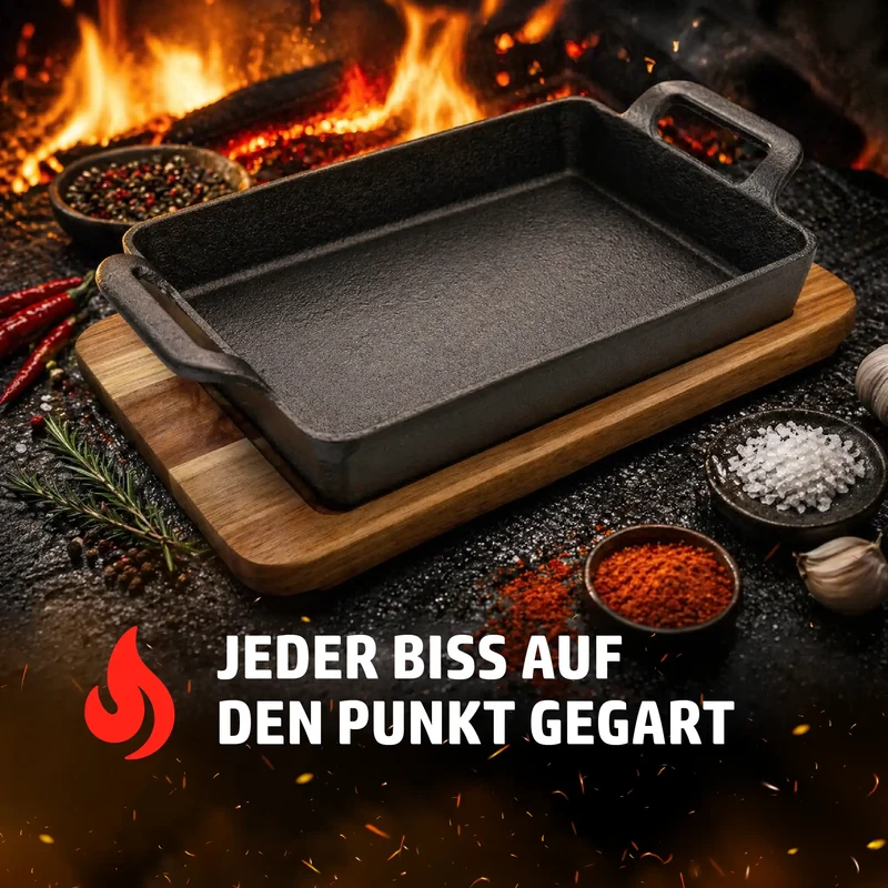 HENSSLERS Grill- / Servierpfanne mit Holzbrett