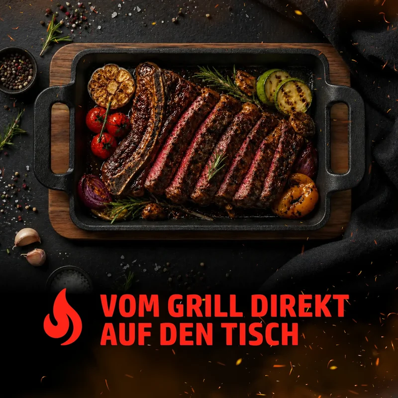 HENSSLERS Grill- / Servierpfanne mit Holzbrett