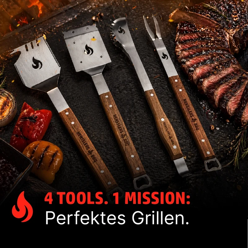 HENSSLERS Grillbesteck 4 Teilig