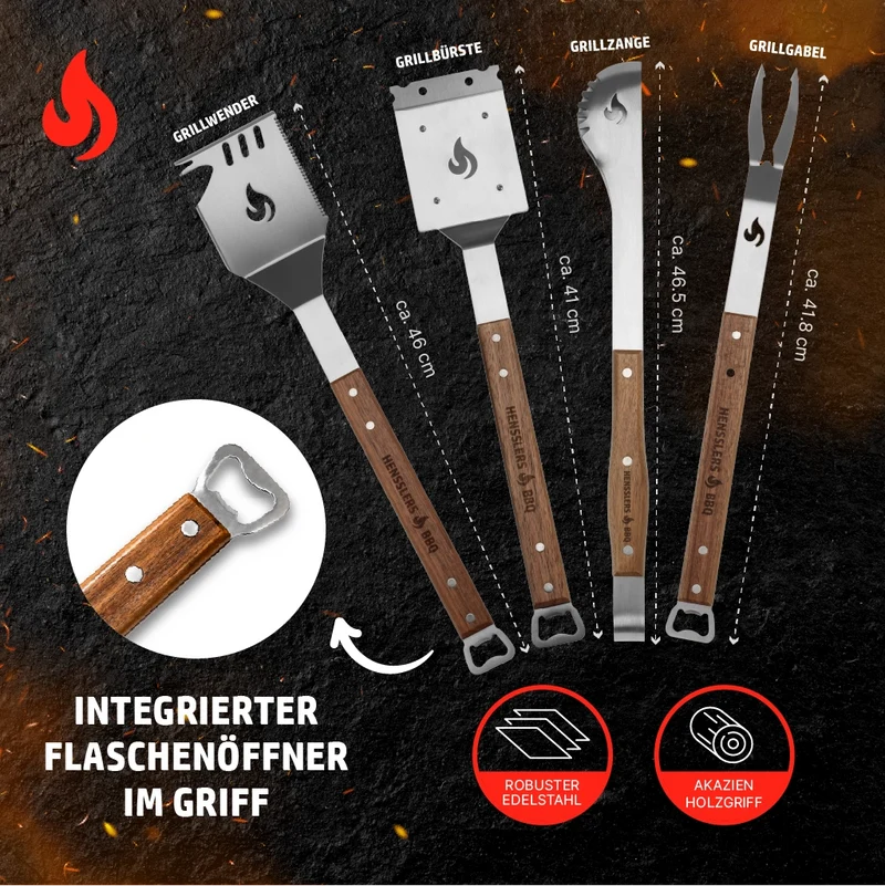 HENSSLERS Grillbesteck 4 Teilig