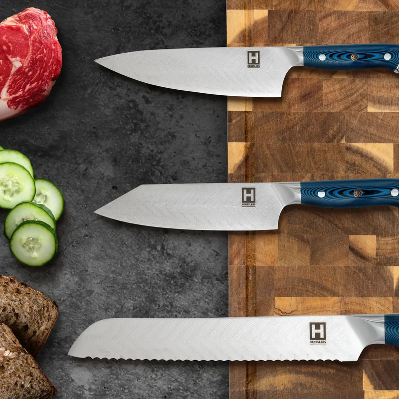 HENSSLERS Damast Bunka Messer - Blue Edition