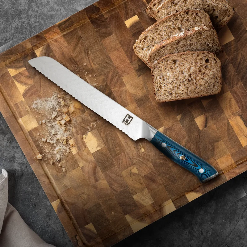 HENSSLERS Damast Brotmesser - Blue Edition
