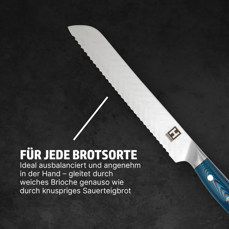 HENSSLERS Damast Brotmesser - Blue Edition