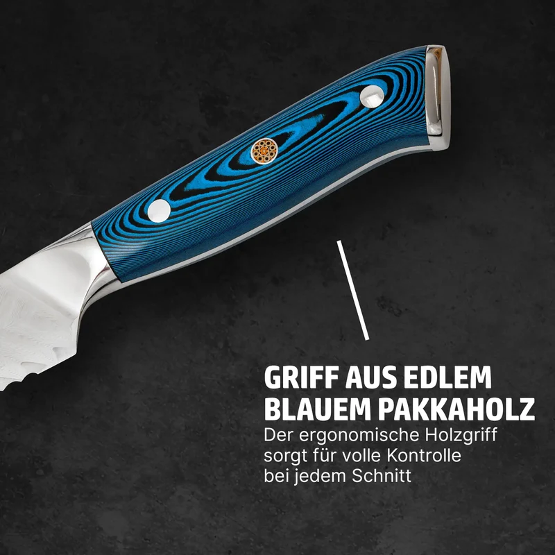 HENSSLERS Damast Brotmesser - Blue Edition