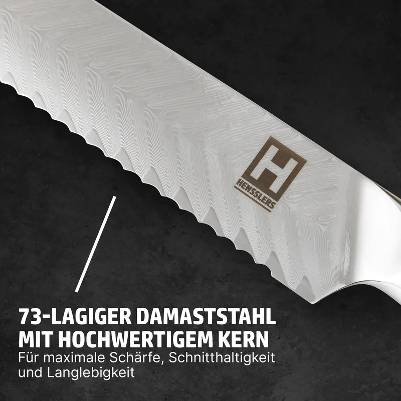 HENSSLERS Damast Brotmesser - Blue Edition