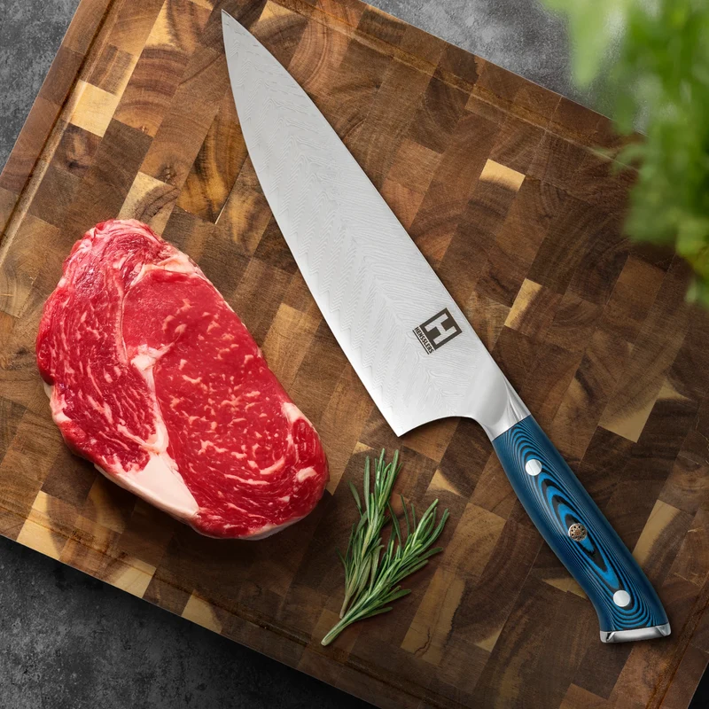 HENSSLERS Damast Kochmesser - Blue Edition