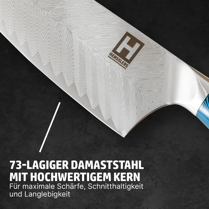 HENSSLERS Damast Kochmesser - Blue Edition