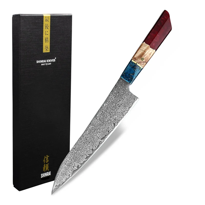 Shinrai Knives - Ruby Epoxy Jewels - Damast-Kochmesser 23 cm - Sonderausgabe