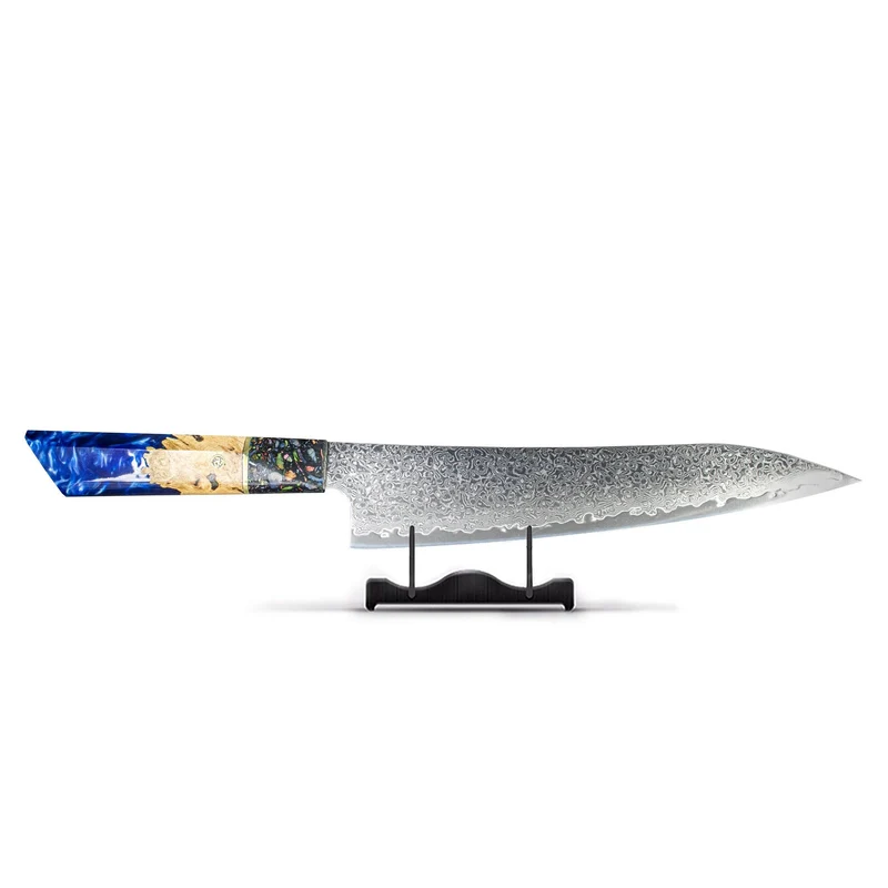 Shinrai Knives - Sapphire Epoxy Jewels - Damast Kochmesser 23 cm - Sonderausgabe