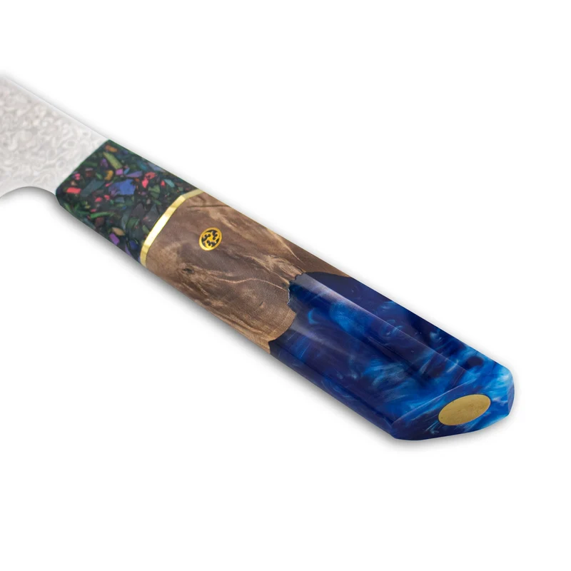 Shinrai Knives - Sapphire Epoxy Jewels - Damast Kochmesser 23 cm - Sonderausgabe