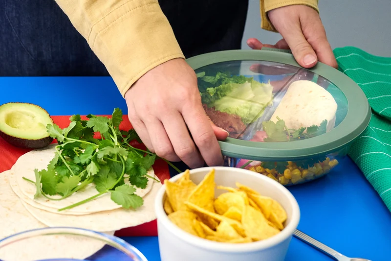 Mepal Cirqula Glas-Meal-Prep-Tablett mit 3 Fächern