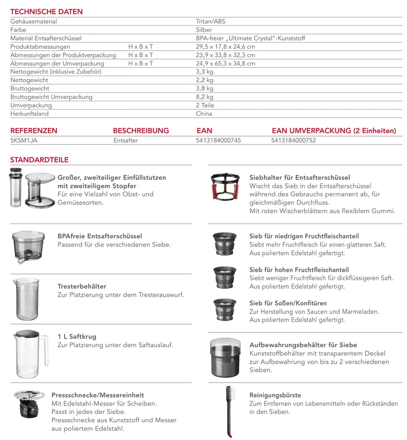 KitchenAid Entsaftervorsatz 5KSM1JA