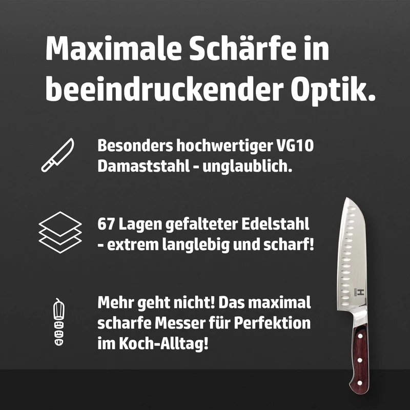 HENSSLERS Damast Santoku Messer