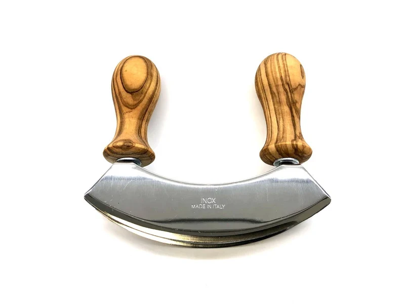 Wiegemesser aus Olivenholz mit Doppelklinge Edelstahl