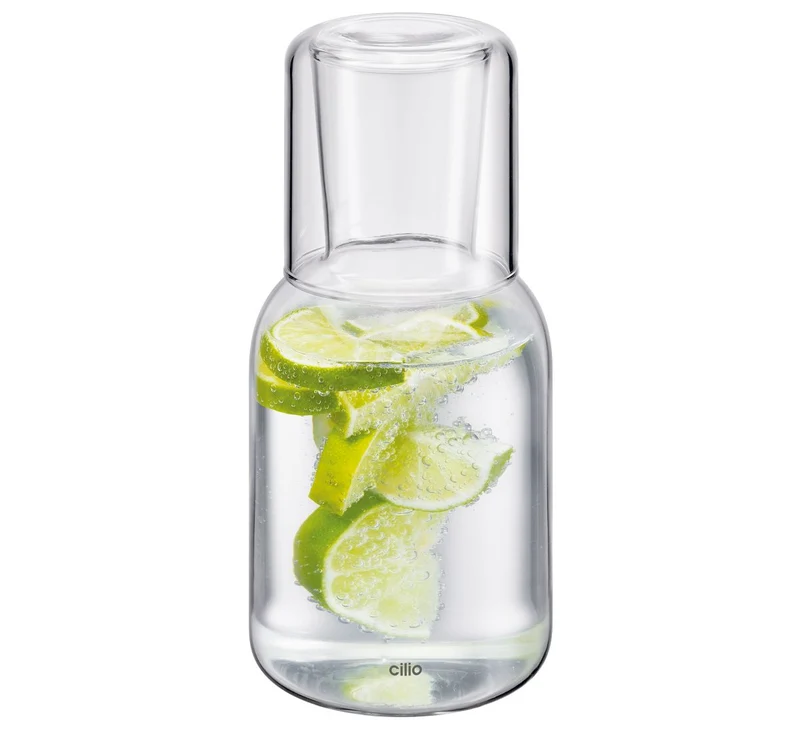 Cilio Wasserkaraffe LORENZO mit Trinkglas - 750 ml Borosilikatglas