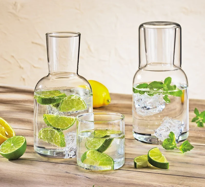 Cilio Wasserkaraffe LORENZO mit Trinkglas - 750 ml Borosilikatglas