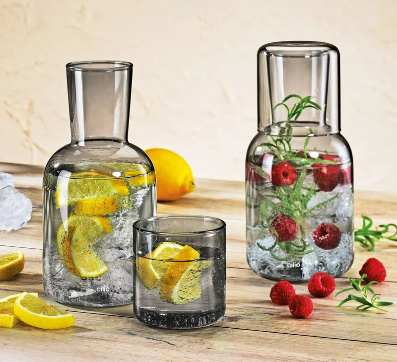 Cilio Wasserkaraffe LORENZO mit Trinkglas - 750 ml Borosilikatglas