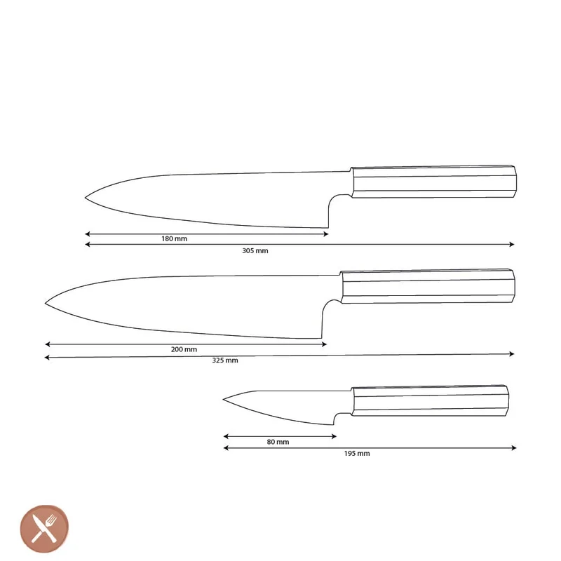Shinrai Knives – Kigami Exclusive Damascus 3-teiliges Set – Kochmesser + Santoku + Schälmesser