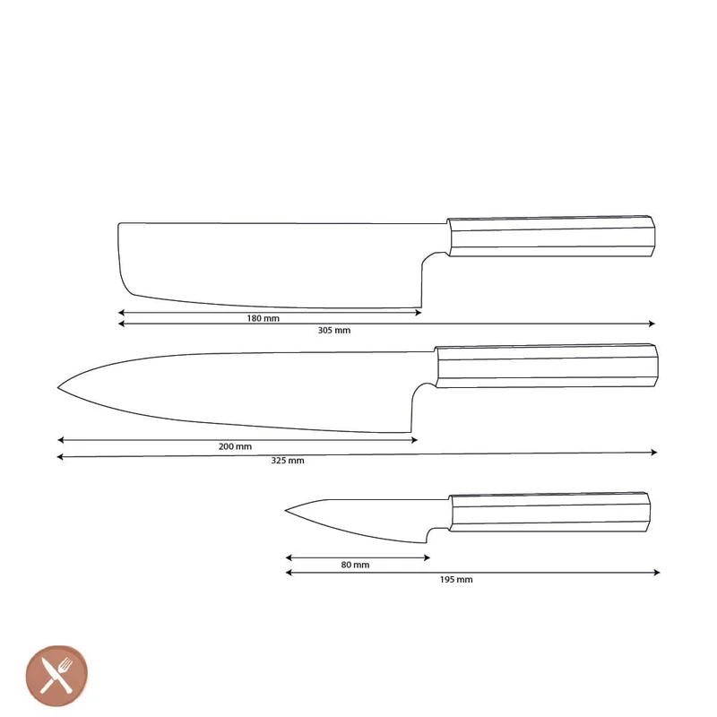 Shinrai Knives – Kigami Exclusive Damascus 3-teiliges Set – Kochmesser + Nakiri + Schälmesser