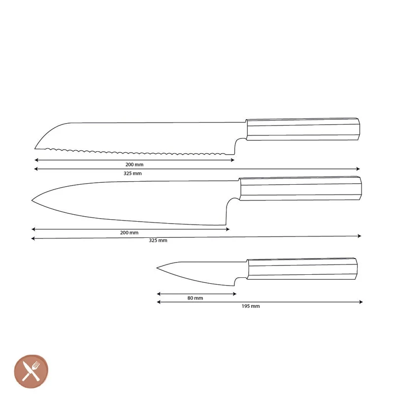 Shinrai Knives – Exklusives Kigami Damast-3-teiliges Set – Kochmesser + Brotmesser + Schälmesser