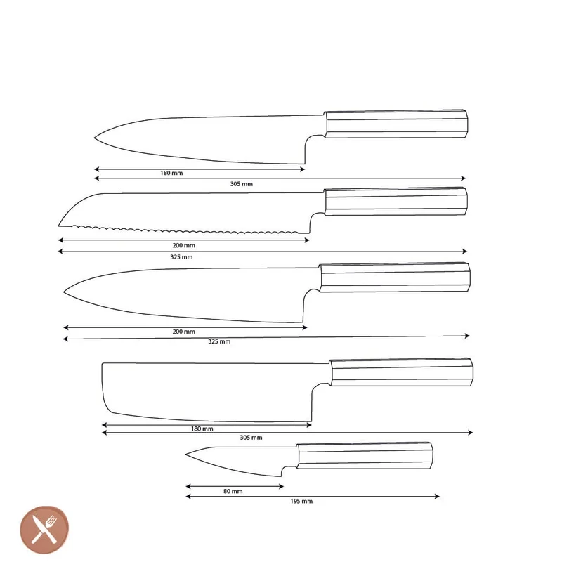 Shinrai Knives – Kigami Exclusive Damascus 5-teiliges Set – Kochmesser + Brotmesser + Nakiri + Santoku + Schälmesser