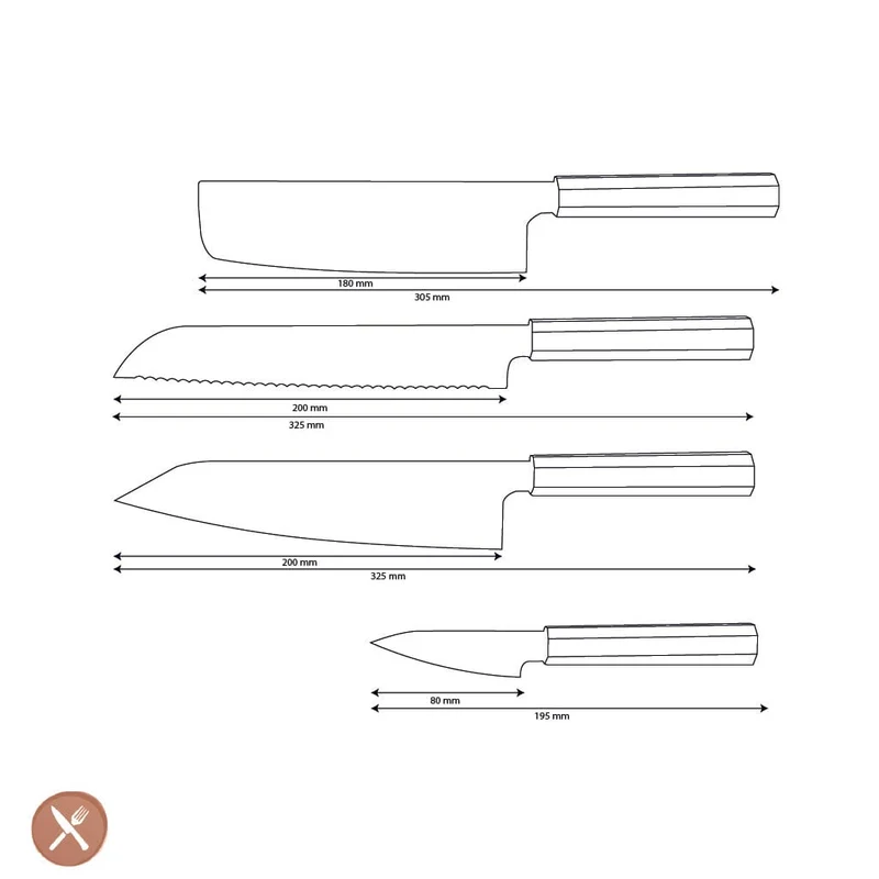 Shinrai Knives – Kigami Exclusive Damaskus 4-teiliges Set – Kiritsuke + Brotmesser + Nakiri + Gemüsemesser