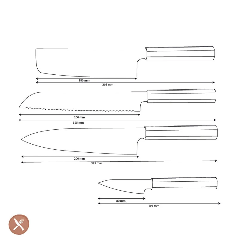 Shinrai Knives – Kigami Exclusive Damascus 4-teiliges Set – Kochmesser + Brotmesser + Nakiri + Schälmesser