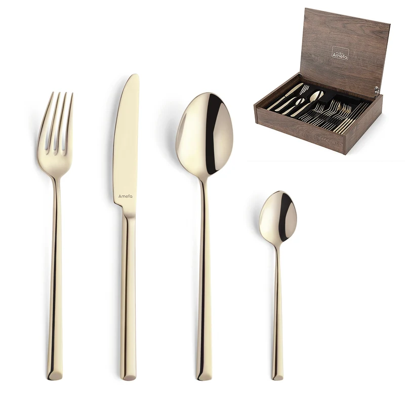 Amefa - Metropole 24-teiliges Besteckset 6 Personen PVD Hochglanz Champagner - in luxuriöser Kassette