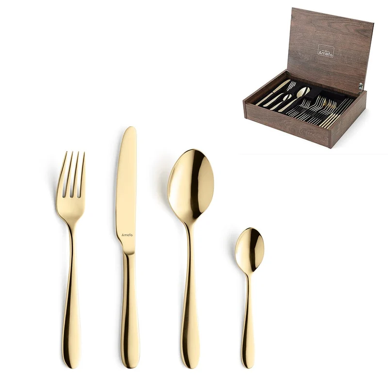 Amefa - Oxford 24-teiliges Besteckset 6 Personen PVD Hochglanz Gold - in luxuriöser Kassette