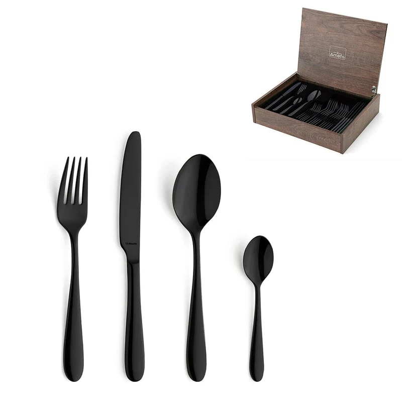Amefa - Oxford 24-teiliges Besteckset 6 Personen PVD Hochglanz Schwarz - in luxuriöser Kassette