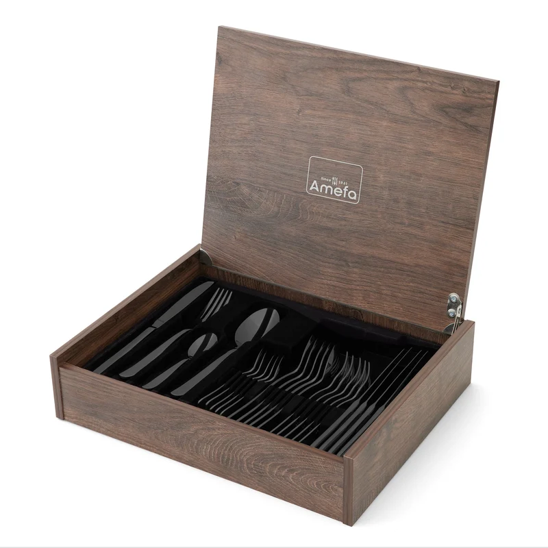 Amefa - Oxford 24-teiliges Besteckset 6 Personen PVD Hochglanz Schwarz - in luxuriöser Kassette