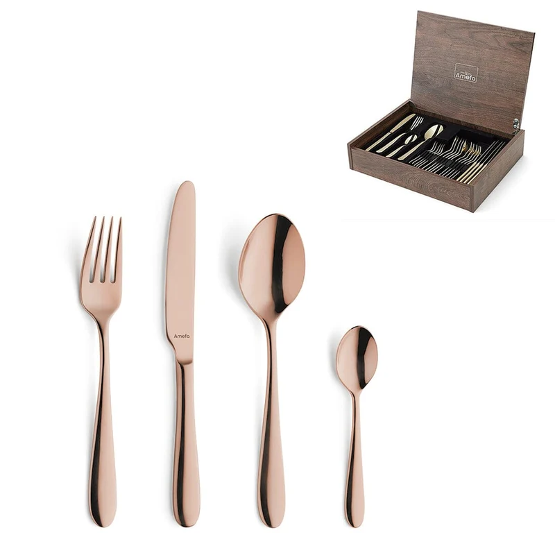 Amefa - Oxford 24-teiliges Besteckset 6 Personen PVD Hochglanz Kupfer - in Luxusbox