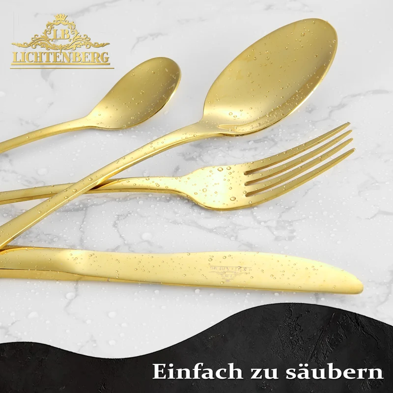 LB Besteck Set GOLD 24teilig 18/10 Edelstahl für 6 Personen