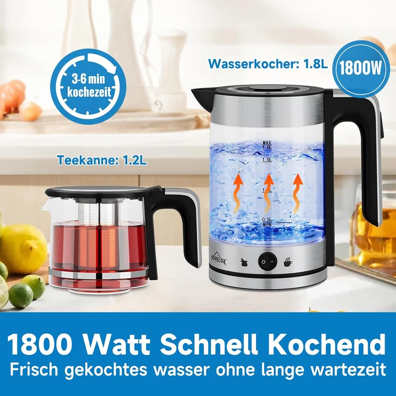 1800W Elektrische Glas Teekocher Caymatik Samowar 1.8L Wasserkocher