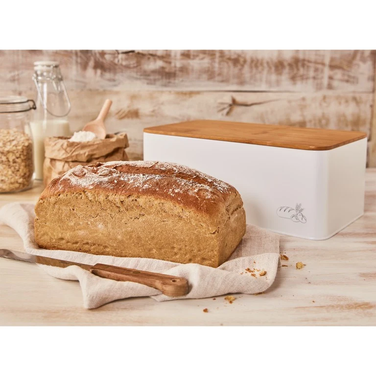 Birkmann Laib und Seele Brotkasten Metall, 33 x 18 x 13 cm, mit Bambus Holzdeckel