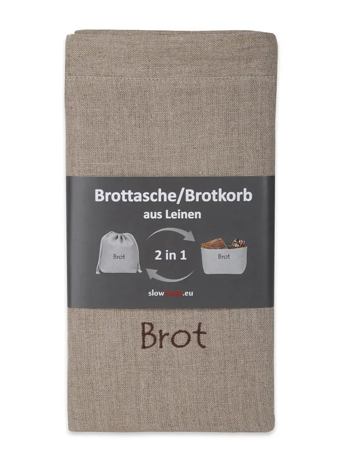 Slowroom Brottasche 2 in 1 aus Leinen, Brotbeutel und Brotkorb in einem