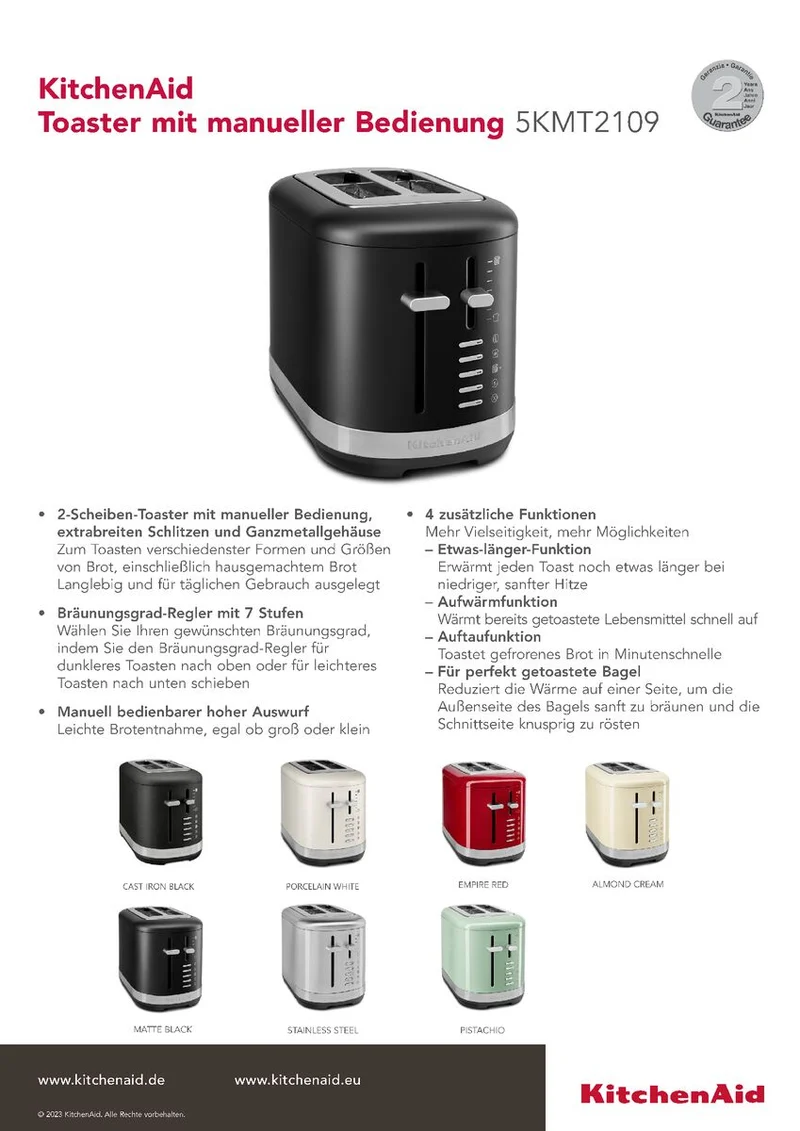 KitchenAid Toaster 5KMT2109 - 2-Scheiben mit manueller Bedienung