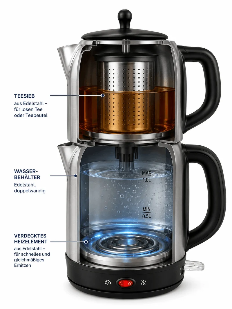 2200W Elektrischer Teekocher Caymatik Samowar 2.7L Wasserkocher