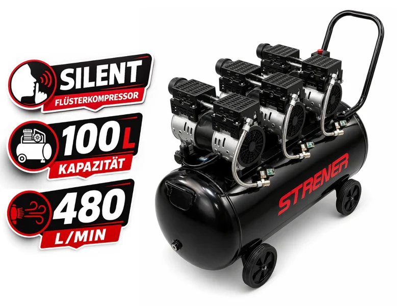 STRENER Ölfrei Flüsterkompressor 100L 3PS/8 Bar Geräuscharmer Kompressor
