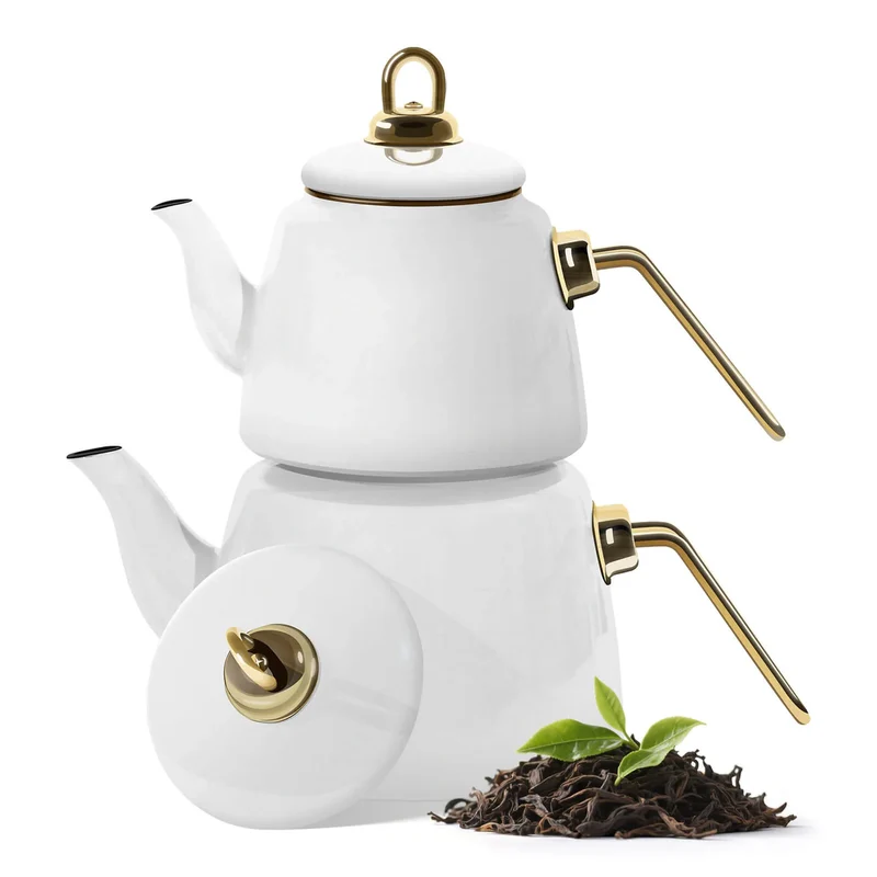 Emaille Teekannen Set 2L + 1L Induktionsgeeignet Weiss
