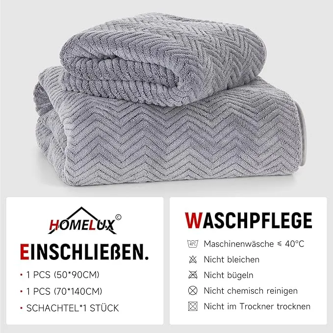 Handtücher 2 er Set GRAU 70X140CM 50X90CM
