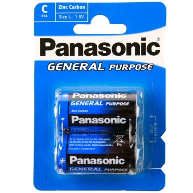 2x Panasonic Batterien C2 LR14BE Zink Kohle