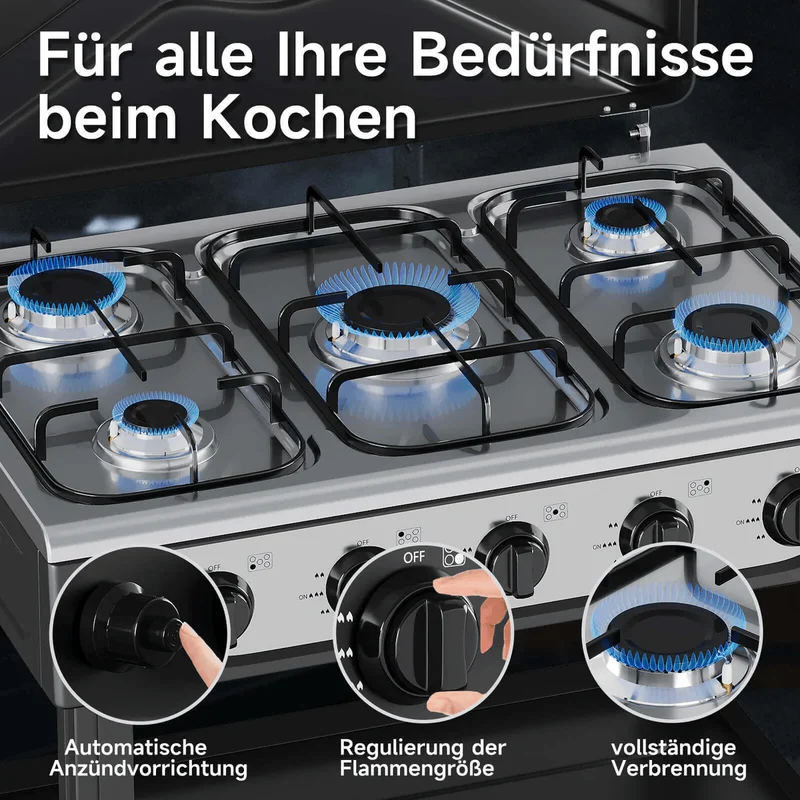 HOMELUX 5 flammiger Gaskocher inkl.Schlauch und Druckminderer Gasherd
