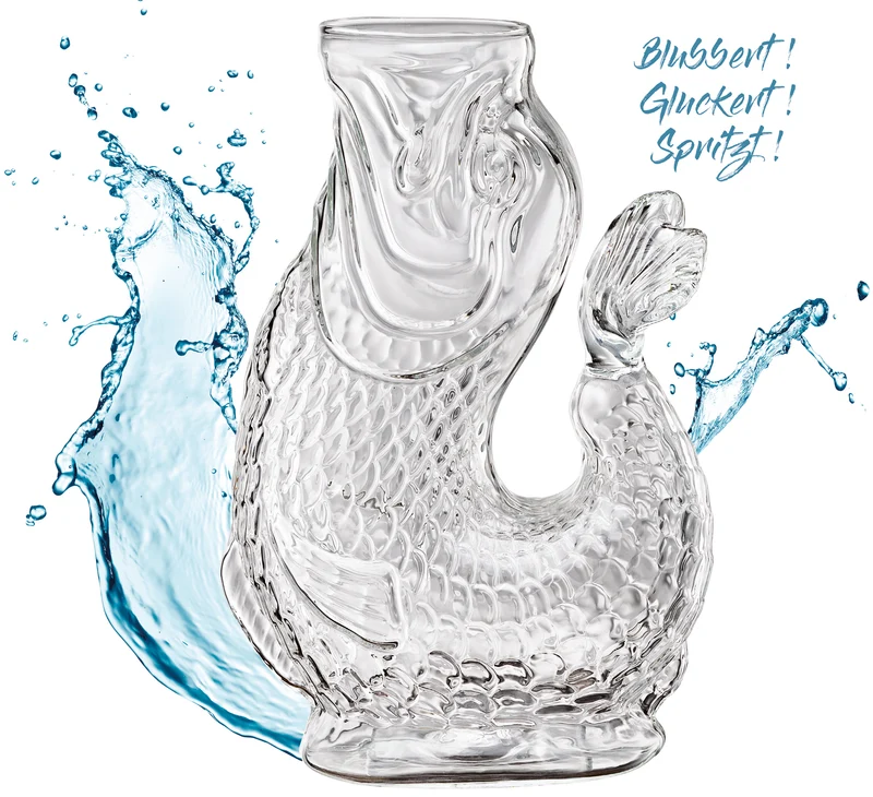 Cilio Wasserkaraffe NEMO - Handgefertigte Glaskaraffe mit Gluckerneffekt, 1L