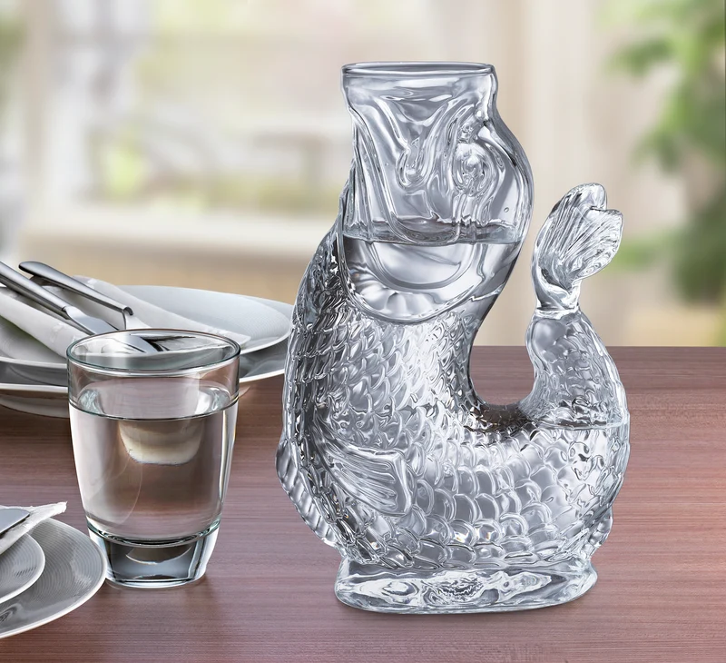 Cilio Wasserkaraffe NEMO - Handgefertigte Glaskaraffe mit Gluckerneffekt, 1L