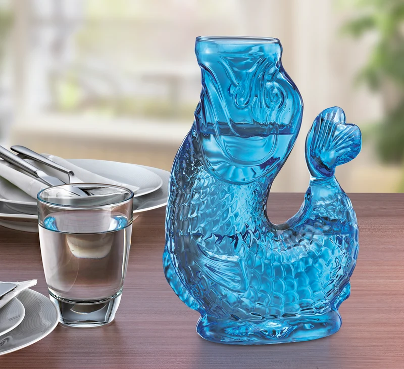 Cilio Wasserkaraffe NEMO - Handgefertigte Glaskaraffe mit Gluckerneffekt, 1L