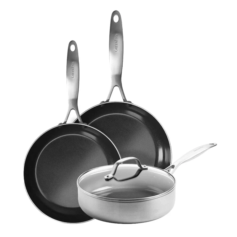 GreenPan - Geneva 4-teiliges Pfannenset 24/24/28 cm - Bratpfanne + Kasserolle mit Deckel + Wok