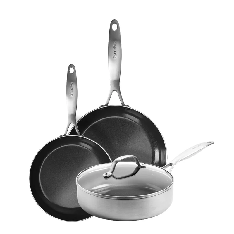 GreenPan - Geneva 4-teiliges Pfannenset 18/24/24 cm - 2 Bratpfannen + Kasserolle mit Deckel